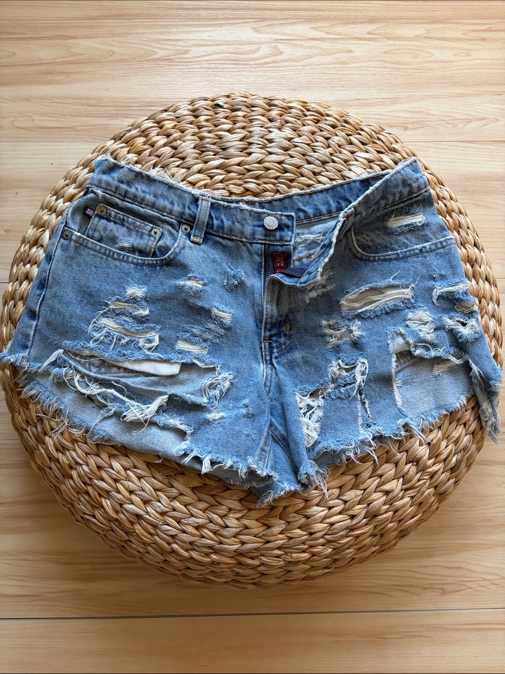 Distressed Y2K Vintage Ralph Lauren USA Women's Shorts - Blue
